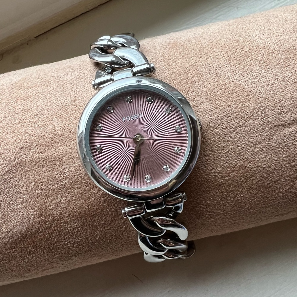 Fossil Stainless Steel Watch with Pink Face
